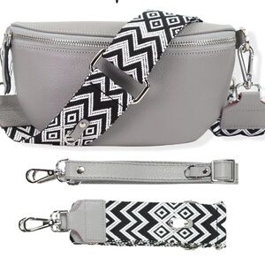 Elegant Gray Crossbody Bag with Patterned Strap